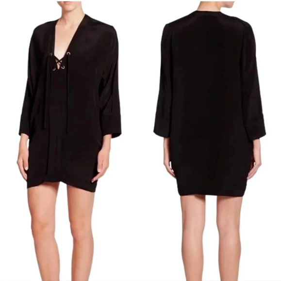 IRO Paris Alessi Black Lace Up Tunic Shirt Shift Dress 38 - Picture 1 of 5